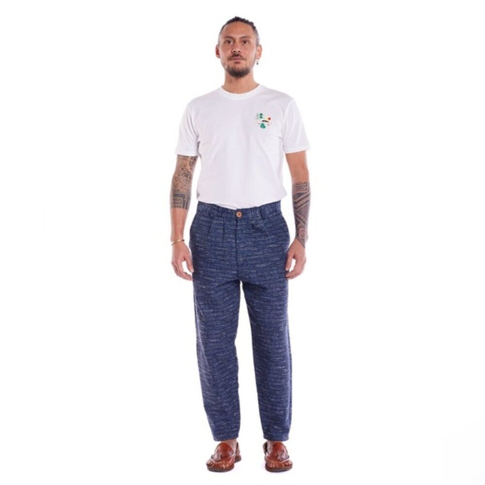 Olow Men’s Blue Textured Elastic Waist Pants Size 34 Made in Portugal BNWT